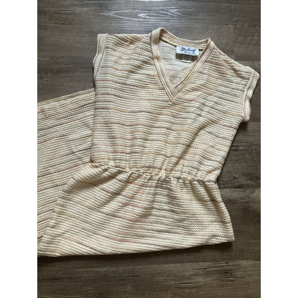 Vintage Malouf of Dallas Women Knit Midi Dress Striped V-Neck Elastic Waist Sz 8 - Picture 11 of 11